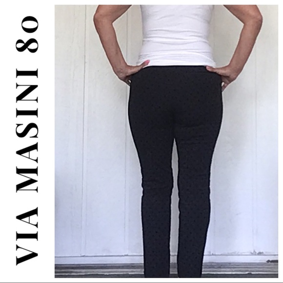 VIA MASINI 80 NAVY BLUE POLKA DOT TAPERED LEG PANTS SIZE 6 - Picture 3 of 11